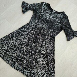 Black Midi Dress Silver Glitter 3/4-sleeves